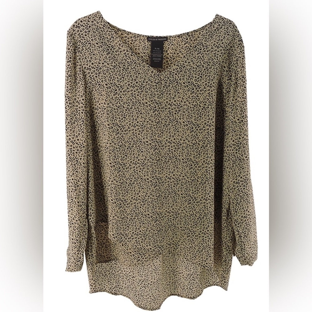 Chelsea & Theodore Long-Sleeve Crossover Woven Top Small Leopard Print